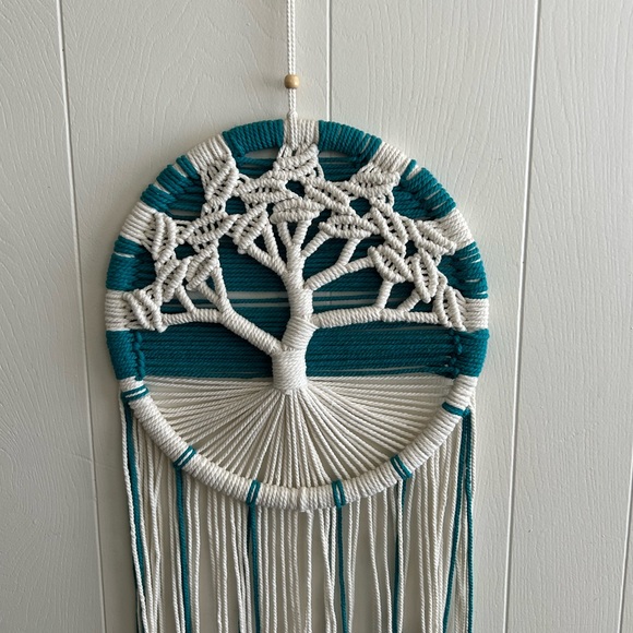 Macrame Living Tree Turquoise and off White - Picture 2 of 7